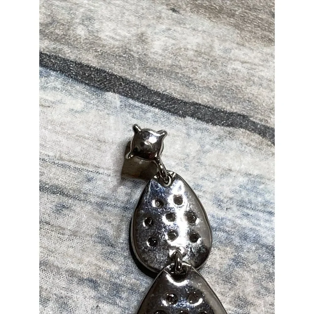 CZ Teardrop Shape Crystals EARRINGS Drop Dangle‎ Statement Silver Tone NWOT